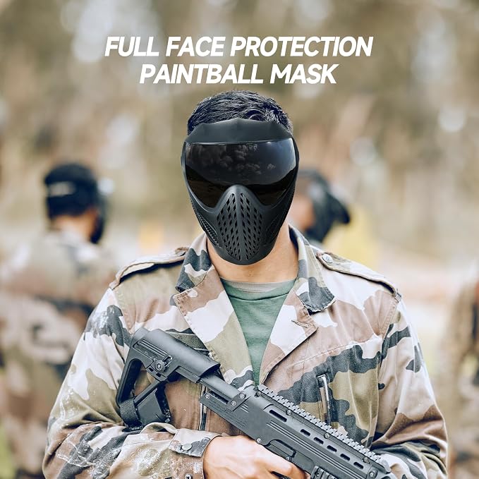 Xaegistac Paintball Mask-Intergrated Sun Visor Airsoft Mask, Wide Field of View, Anti Fog, Adjustable Headband for Paintball, Airsoft