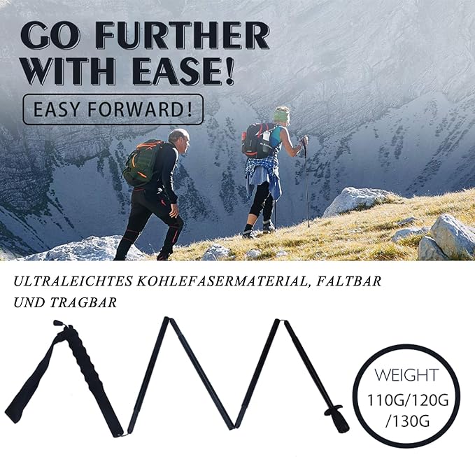 5-Section Carbon Fiber Trekking Poles, Lightweight and Durable 2-Pack, Foldable, Straight Grip, Suitable for Hiking, Trekking and Mountaineering