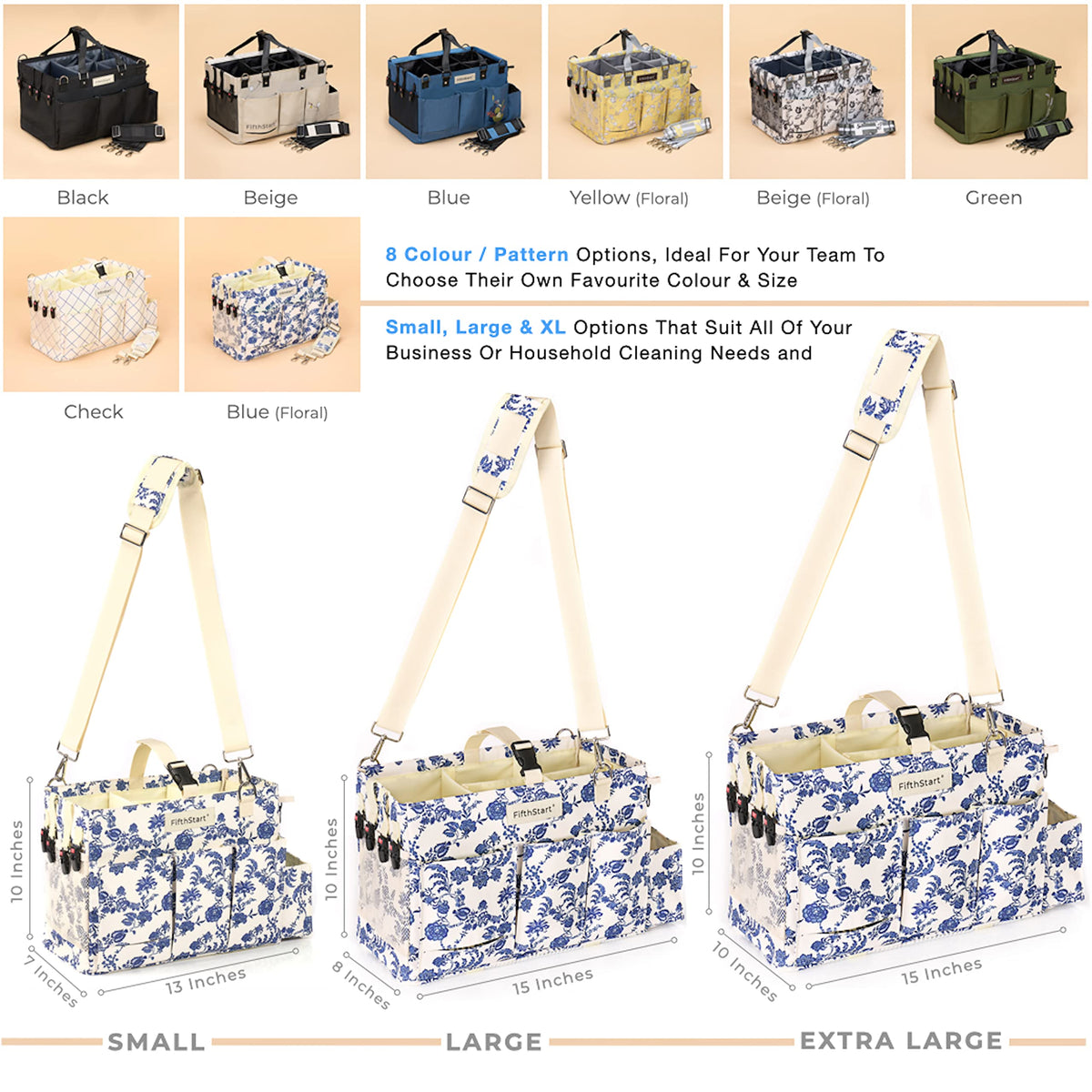 FifthStart Multiuse Large Blue Floral Diaper Caddy with Waist, Shoulder Strap, 9 Pockets, Mesh Base, and Adjustable Compartments