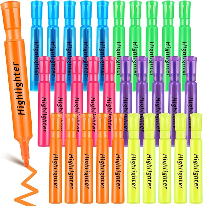 Qilery 30 Pack Highlighters Bulk, Tank Style Chisel Tip Highlighters Markers Quick Drying for Kids and Adult Coloring, Classroom Home Office School Supplies (Multicolored)