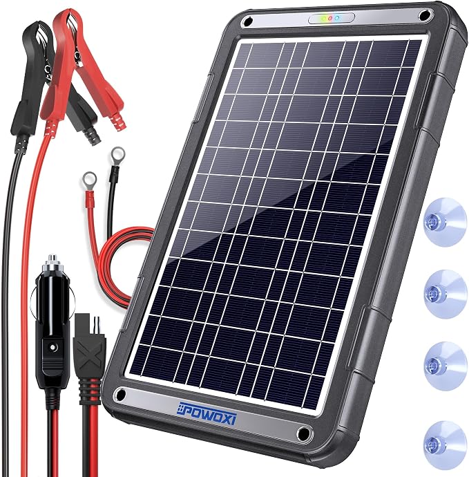 POWOXI 12V Solar Car Battery Charger: 12W Solar Trickle Charger Maintainer with MPPT Controller for Car - RV Boat Marine Motorcycle - Solar Panel Kit for Automotive Trailer Truck Snowmobile Tractor