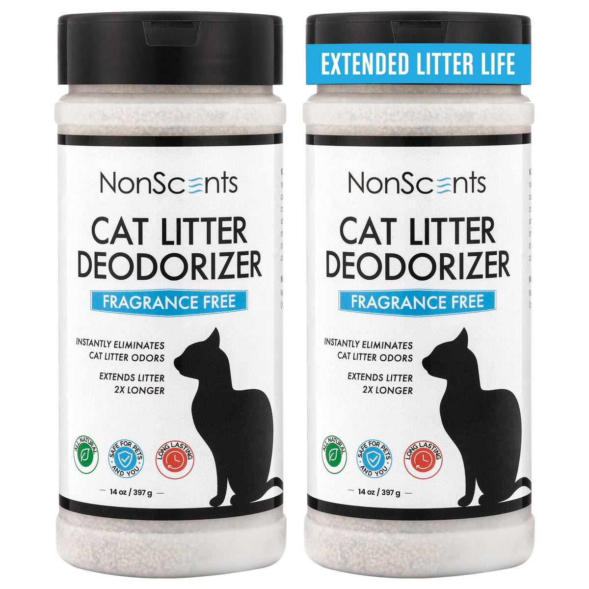 NonScents Cat Box Deodorizer - Odor Eliminator - Reduces Scooping, Extends Litter Lifespan - Fragrance-Free, Fresh Scent - 2-Pack