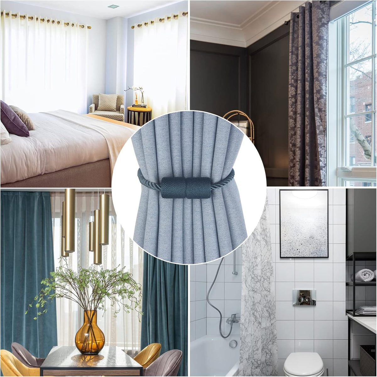 Magnetic Curtain Tiebacks 4 Pack Blue Curtain Rope Tieback Curtain Holders for Drapes Modern Tie Backs Decorative Curtain Holdbacks