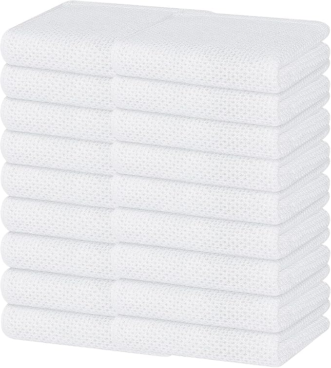 Homaxy 100% Cotton Waffle Weave Kitchen Dish Towels, Ultra Soft Absorbent Quick Drying Cleaning Towel, 13 x 28 Inches, 18-Pack, White
