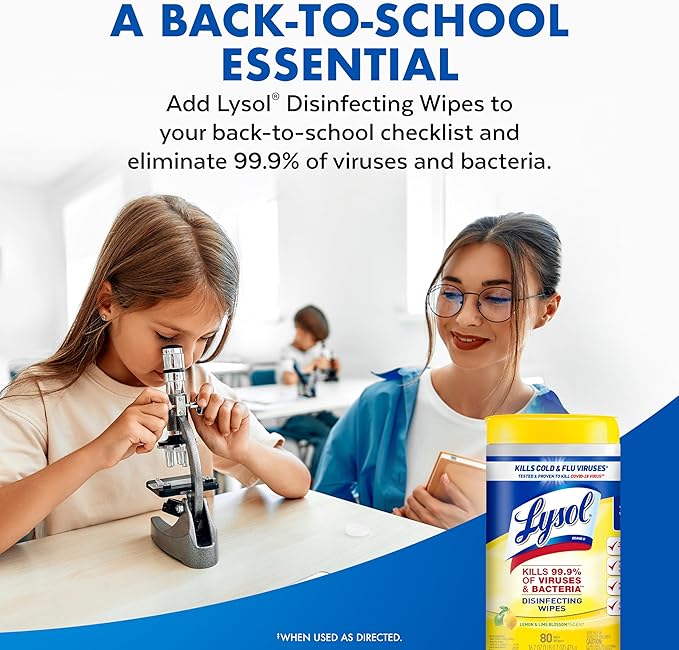 Lysol Disinfectant Wipes, Multi-Surface Antibacterial Cleaning Wipes, For Disinfecting and Cleaning, Lemon and Lime Blossom, 80 Count (Pack of 3)