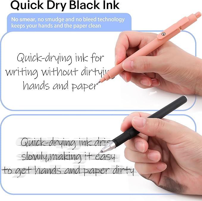 RIANCY Gel Pens, 0.5mm Black Ink Quick Dry Ball Point Pens, Fine Point Smooth Writing Retractable Pens, Cute Aesthetic Gifts Set for Men Women Journaling, Office School Stationery Supplies Pack of 5