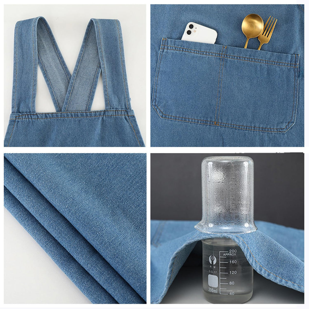 HIPINGSTORE Adult Jour Denim Apron with Front Pockets, Cross Back Aprons Lightweight, Durable & Stain-Resistant for Kitchen Cooking, Gardening, Gift for Women