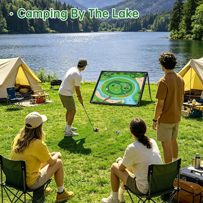 Dual-Sided Golf Chipping Game Set with Club - Sticky Golf Games Pro Battle Mat,Portable Practice Game,Golf Gifts for Dads and Junior Golfers - Indoor and Outdoor (1Pack)
