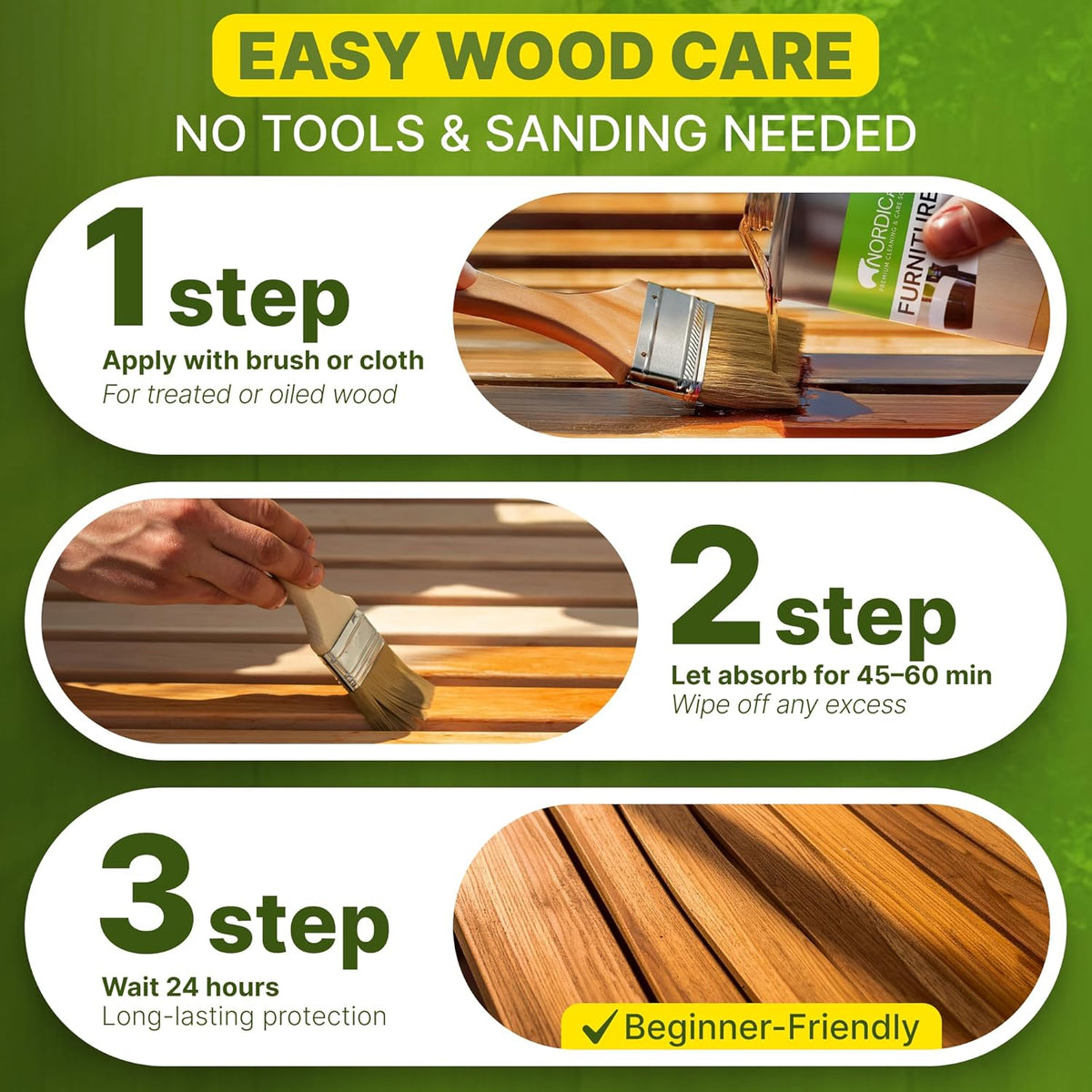 Nordicare Wood Oil Colorless - Premium Walnut Oil, Teak Oil, Wood Oil Furniture for Oak, Beech, Teak, Walnut, Pine, Larch - Natural Furniture Wood Oil - Made in Denmark - for Indoor Use (9.3 oz)
