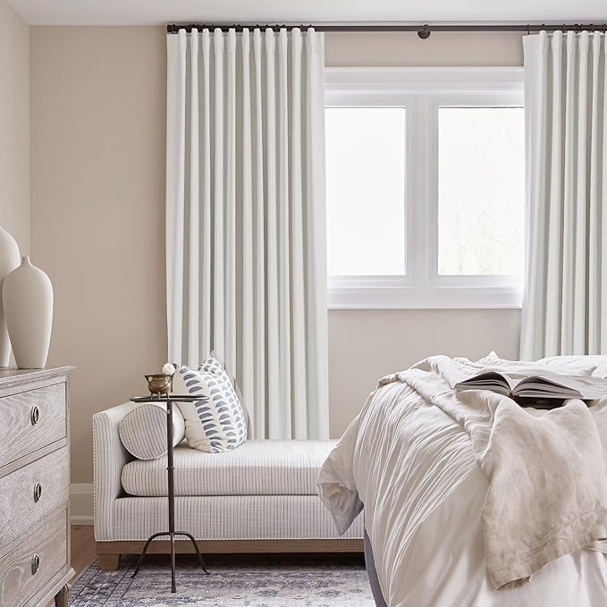 Cream Linen Blackout Curtains 84 inch Length 1 Panel Set for Bedroom Thermal Insulated 100% Blackout Linen Drapes Back Tab Neutral Rustic Farmhouse Block Out Room Darkening Window Curtain 70x84