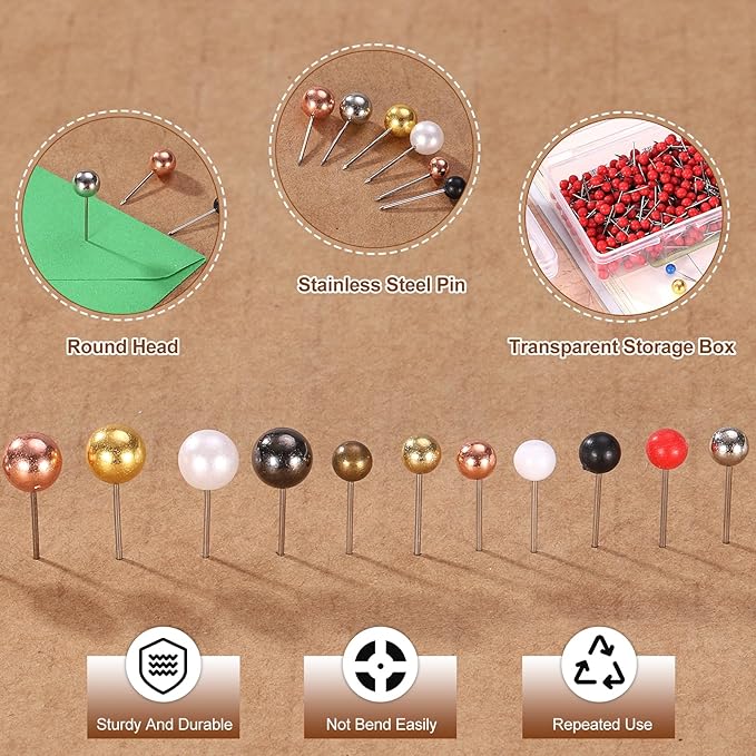 uxcell 800 Pcs Push Pins, Map Thumb Tacks 4mm Round Head Decorative Push Pins for Bulletin Board Home Office Travel Wall DIY Crafts Map Photo, Metallic White