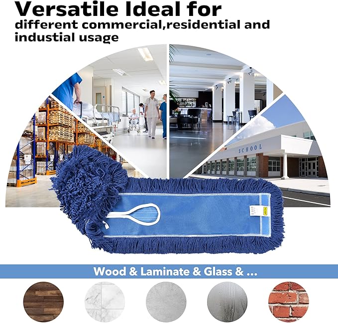 Matthew Cleaning 36'' Industrial Strength Cotton Dust Mop Refill Washable Replacement Heads for Residential & Commercial Use Fit Standard Dust Mop Frames, Hardwood, Laminate, Concrete Floors 12 Pack