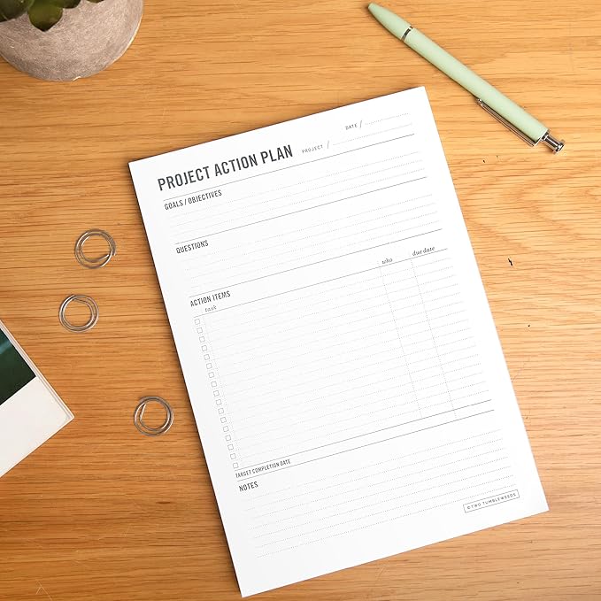 Two Tumbleweeds - Project Planner Notepad - 7 x 10” Planning Pad for Project Management with Checklist, Action Items, Notes - Task Planner - To Do List Organizer For Work & School - 50 Sheets