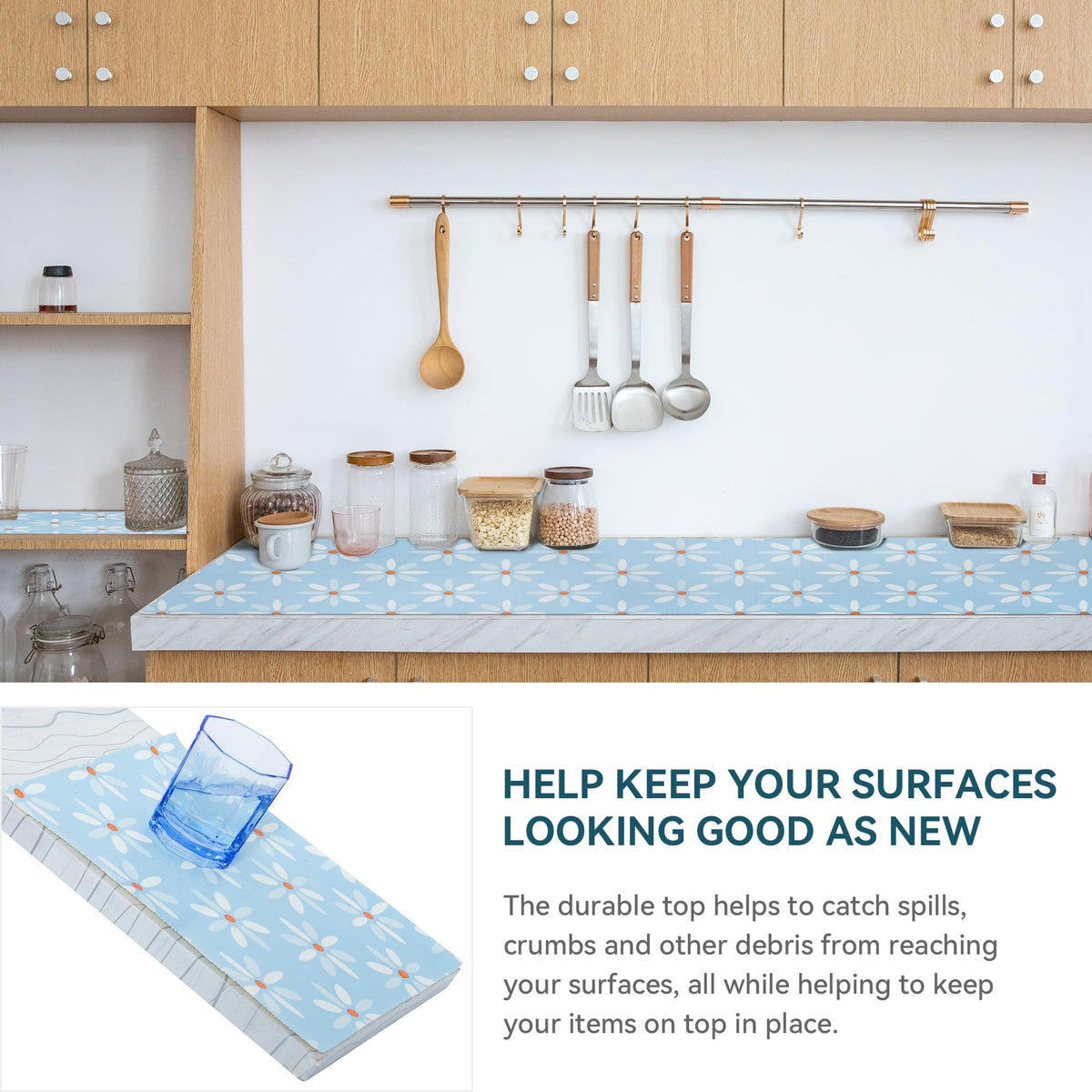18" W x 96" L Floral Drawer and Shelf Liner for Cabinets, Non-Adhesive Strong Grip Non-Slip Flower Shelf Cabinet Kitchen Shelf Liners for Kitchen Cabinets