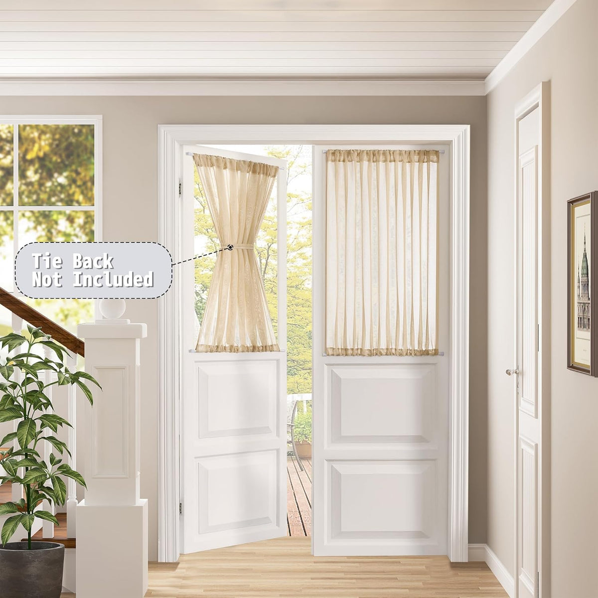 Tollpiz Small Sheer Curtain Linen Textured Curtain Sheers Doorway Light Filtering Voile French Door Rod Pocket Curtains Patio Glass Door, 25 x 40 inches Long, Beige, Set of 1 Panel