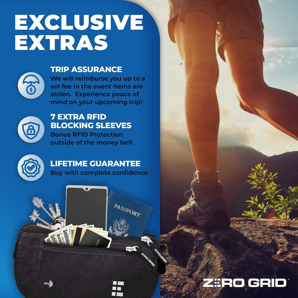 Money Belt for Secure Travel - RFID Blocking Slim Passport Holder - Hidden Waist Pouch for Cash, Credit Cards, Documents - Concealable Under Clothes, Water-Resistant Travel Belt for Men and Women