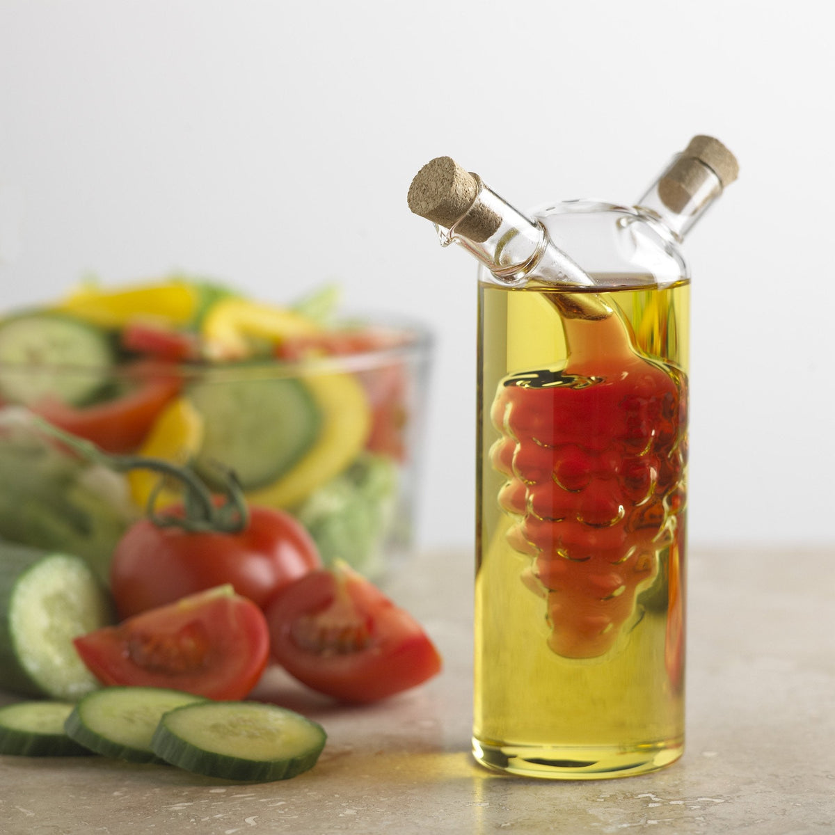 Fox Run 7050 Run Grape Motif Oil and Vinegar Cruet Dispenser Bottle, Clear Borosilicate Glass