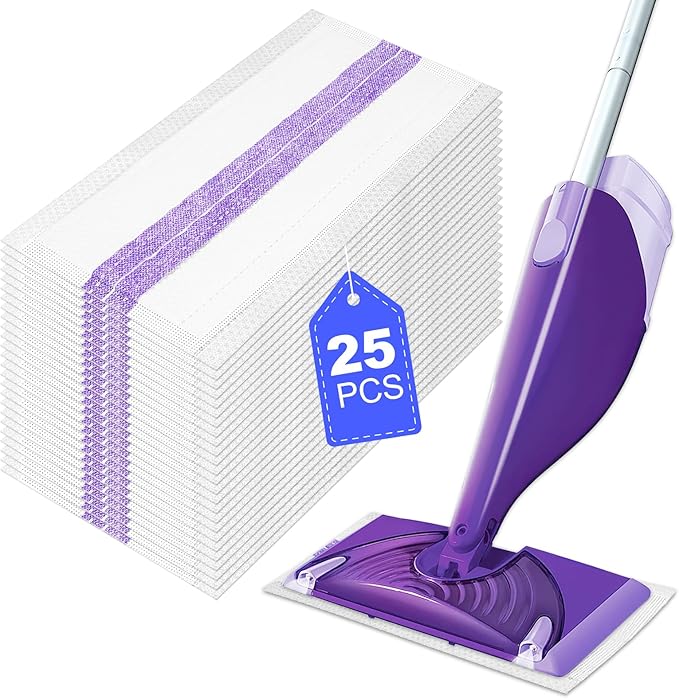 Mopping Replacements Pad Compatible with Swiffer Wet Jet Spray Mops, Disposable Multi Surfaces Mop Pads Refills Used for Floor Cleaning, Thickness and Absorbent, 25 Count