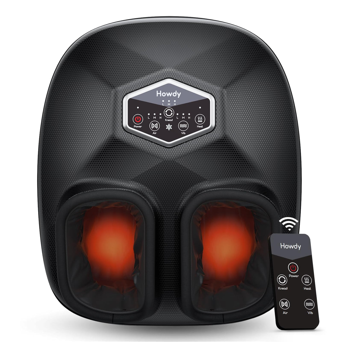 Howdy Shiatsu Foot Massager Machine with Heat, Compression & Remote - Deep Kneading, 3 Intensity Levels, Gifts for Women/Mom/Dad - Fits Size 12, Removable Washable Covers & Portable Storage Bag