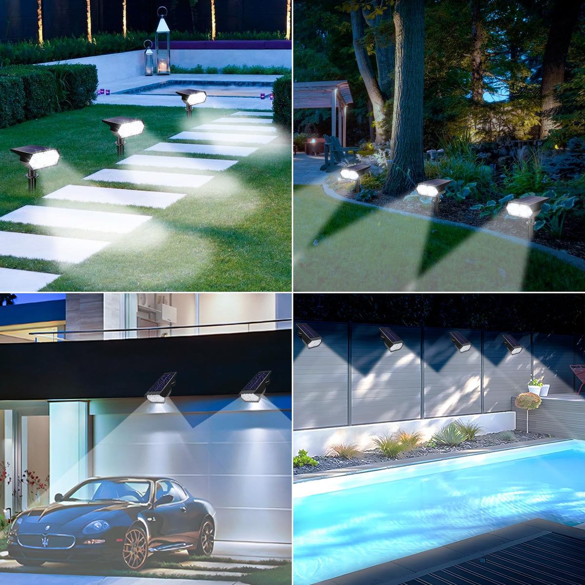 Solar Spot Light Outdoor, 49 LED Lights for Outside, 2 Modes Solar Powered Spotlights, Waterproof Pathway Light for Garden Yard Walkway Driveway Landscape Decorations (4 Pack-Cool White)