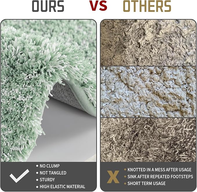 Yimobra Bathroom Rugs Sets 2 Piece, Soft Absorbent Bath Mat and U-Shaped Toilet Rug with Non Slip Backing, Machine Washable, Plush Shaggy Bath Mats for Bathroom, 24"x17"+24"x20", Light Green and White