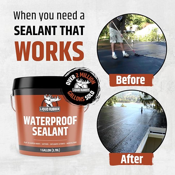 Liquid Rubber Waterproof Sealant – DIY Leak Repair Coating for Flat, Metal & Low Slope Roofs, Foundations, Gutters & More – Flexible Protective Membrane - Black - 1 Gallon