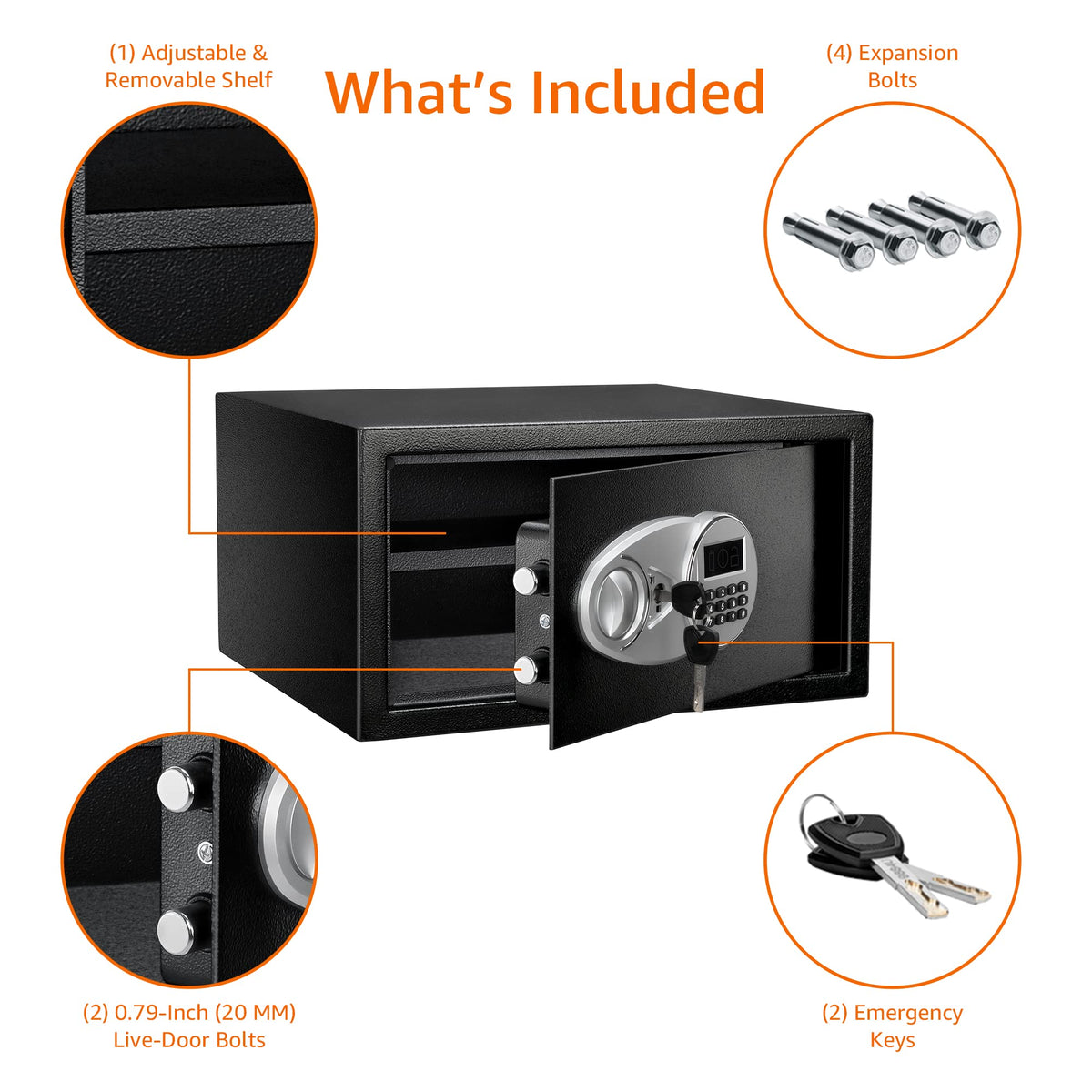 Amazon Basics Steel Security Safe and Lock Box with Programmable Electronic Keypad, for Valuables, Cash, Jewelry, Documents, Black, 1 Cubic Foot, 16.9-x-14.6-x-9.1-inches (WxDxH)