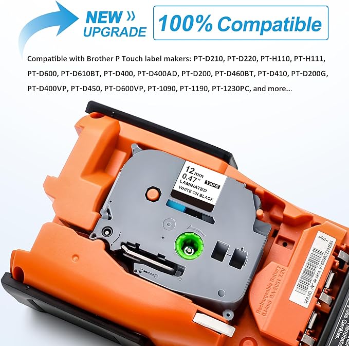 RAEMALL Compatible with Brother Label Tape TZe335 TZe435 TZe535 TZeMQG35 TZeMQP35 TZe TZ Tape, 12mm 0.47 Inch Laminated White on Color Compatible with Brother P Touch Label Maker PT-D210 H110