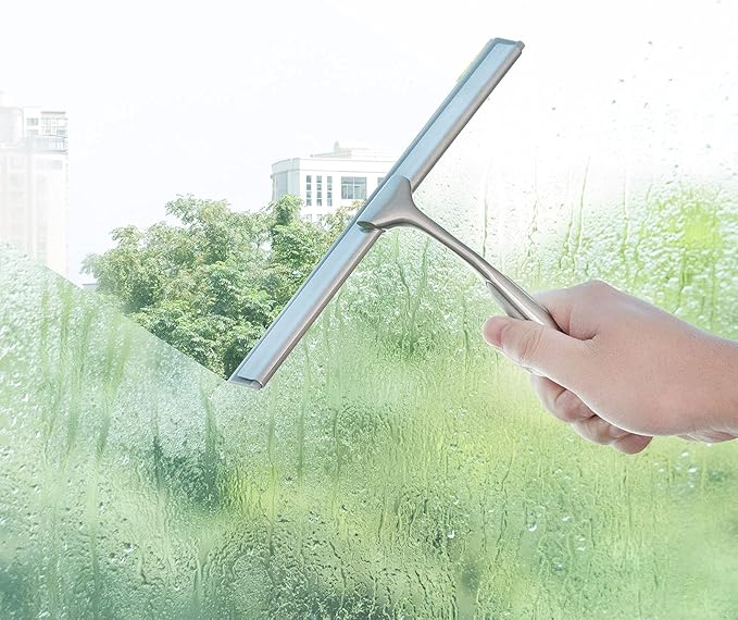 Shower Squeegee for Shower Doors 10 Inch Bathroom Squeegee for Windows,Kitchen,Mirror and Car Glass, Stainless Steel