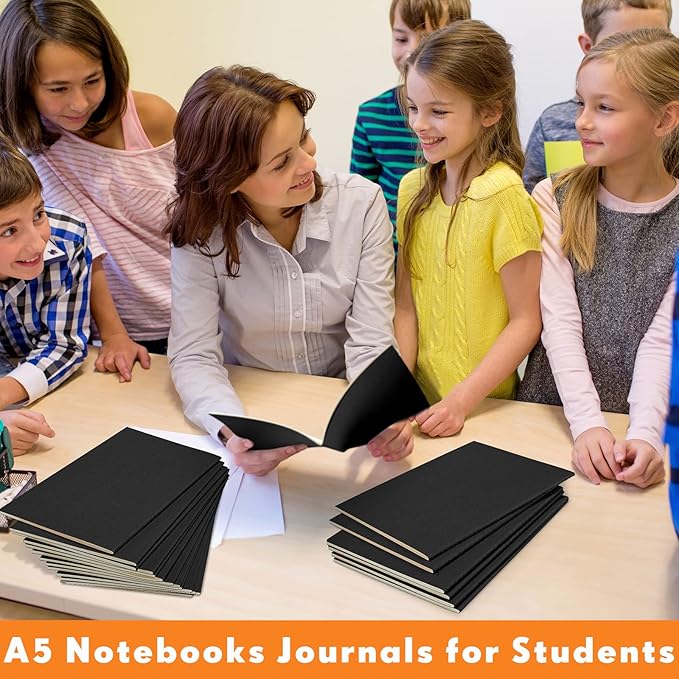 100 Pcs Kraft Notebook Journals 5.5 Inch x 8.3 Inch A5 Softcover Notebooks Bulk for Writing Sketch Office Notepad with 60 Pages 30 Sheets (Multicolor,Lined)(Black,Unlined)