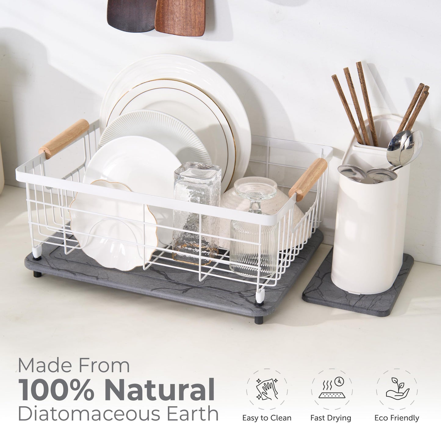 Stone Dish Drying Mat for Kitchen Counter, 100% Natural Drying Matt Kitchen Counter, Quick Drying, Non-Toxic, BPA-Free, Eco-Friendly Stone Dish Drying Mat (Dark Gray 15.7x11.8" & 8"x4")