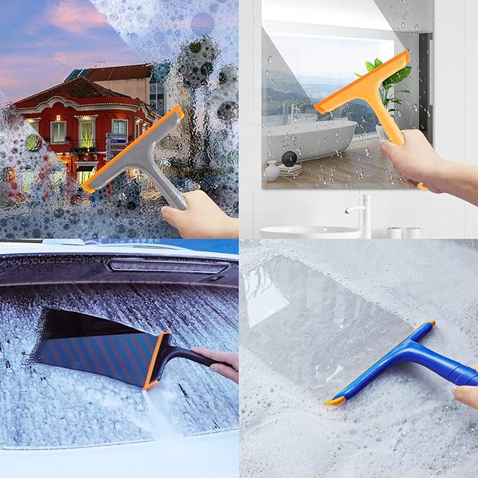 Shower Squeegee for Glass Doors, Bathroom Squeegee for Shower, Window Squeegee, Home Bathroom Silicone Cleaner Tool, Suitable for Bathroom, Kitchen, Tile, Mirror, Car Glass, by LTLUTU, 8in Grey