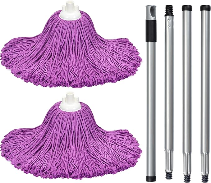 Matthew Microfiber Mop Replacement Compatible with Microfiber Cloth Mop Refill,Stainless Steel Spin Mop Replacement 54" Handle with Wet Mop for Floor Cleaning (2 Heads w/1 Handle)-Purplee