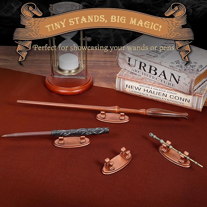 4PCS Resin Pen Holders Wizard Magic Wand Display Stands Mini Holders for Pencil Desk Decor Collection, 2.8'' L×1.1'' W× 0.9'' H, Rosegold