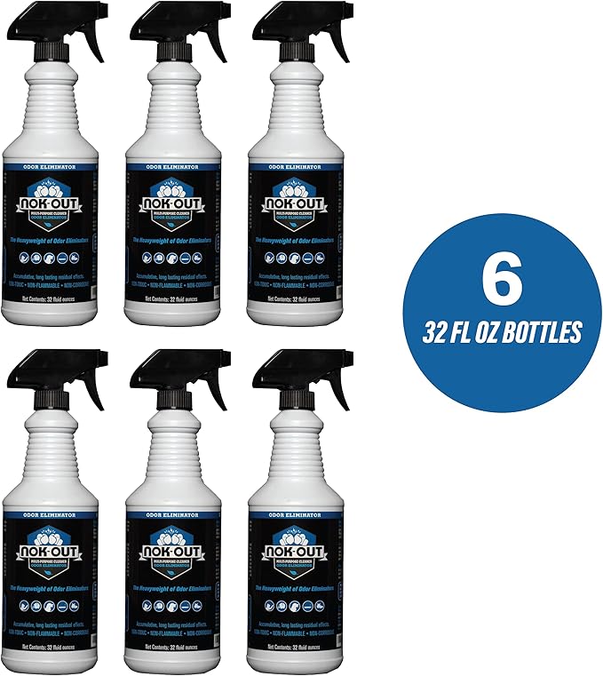 NOK OUT Odor Remover, Pet Deodorizer and Cleaning Spray, Made in the USA, 32 Fluid Ounce Spray, 6-Pack