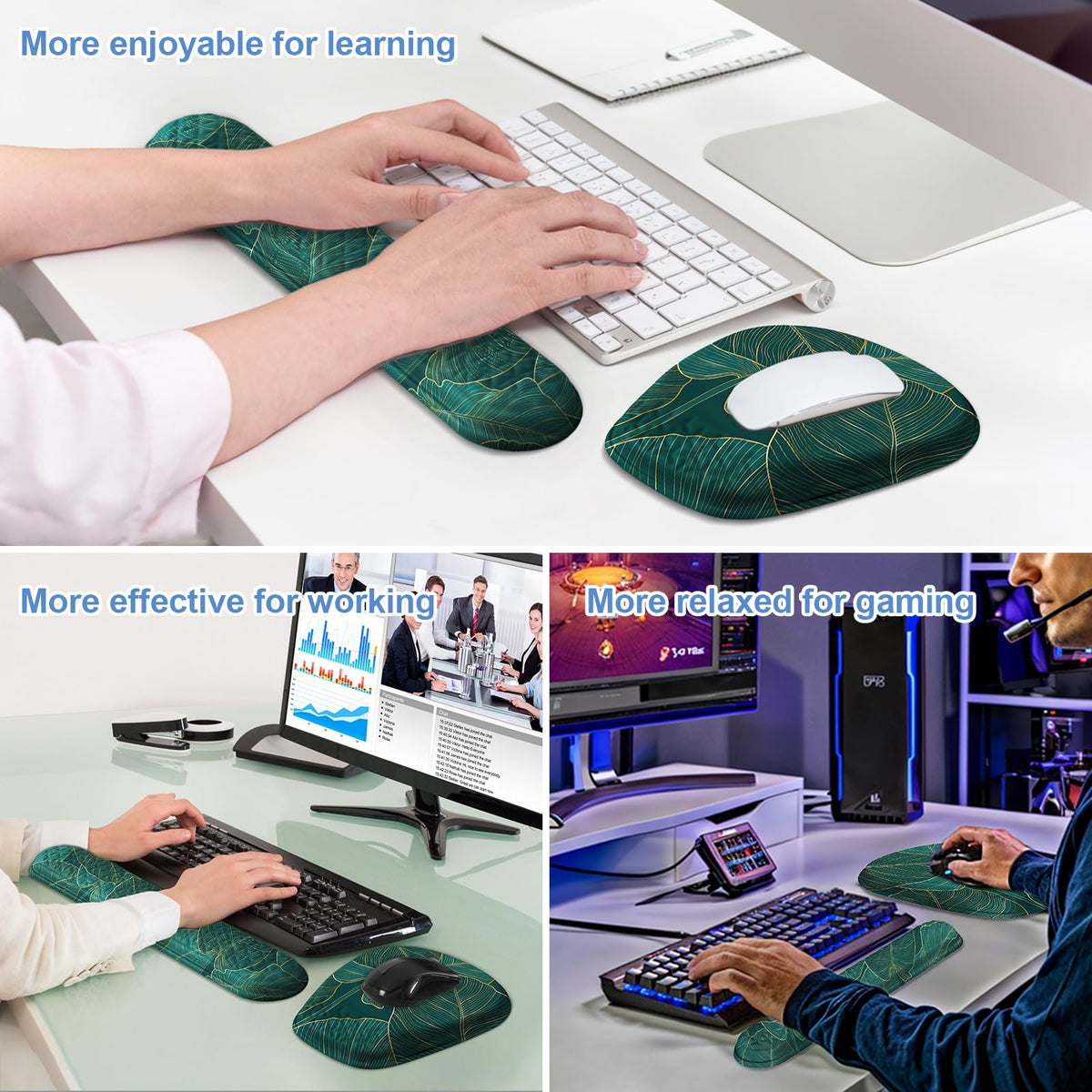 Laokiiy Mouse Pad with Wrist Rest, Comfortable Memory Foam Wrist Rest for Computer Keyboard, Ergonomic Mouse Pad Set for Easy Typing & Pain Relief for Office & Home, Green