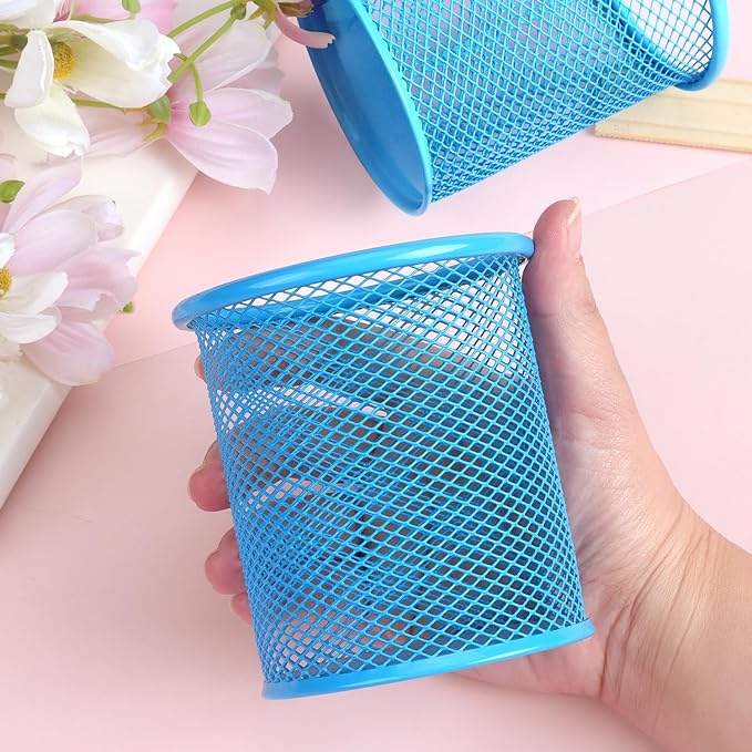 Tamaki Pen Holder Cup for Desk, Wire Mesh Pencil Cup Holder for Desk Office Pen Organizer (Blue)