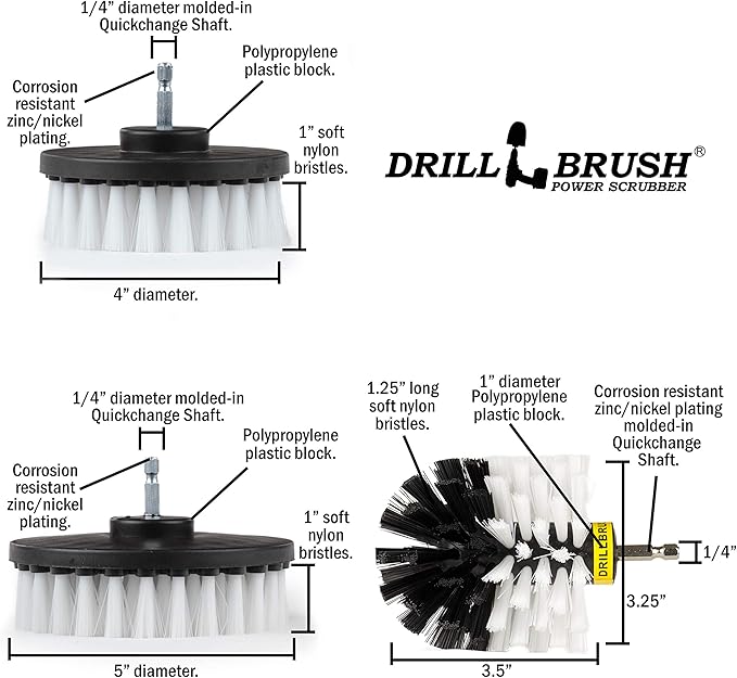 Drill Brush – Ultimate Car Wash Kit - Cleaning Supplies – Car Carpet - Truck Accessories - Wheel Brush - Motorcycle Accessories - Car Mats - Spin Brush - Interior Leather, Vinyl, Upholstery, Fabric
