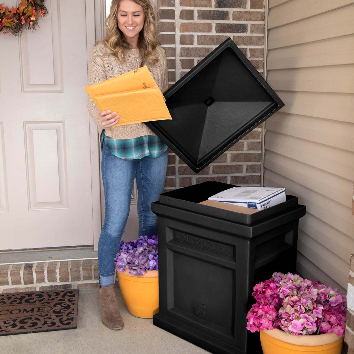 Step2 Express Package Delivery Box, Weather Resistant, Large Outdoor Parcel Storage, Made of Durable Plastic, No Installation, Secures Packages, Black
