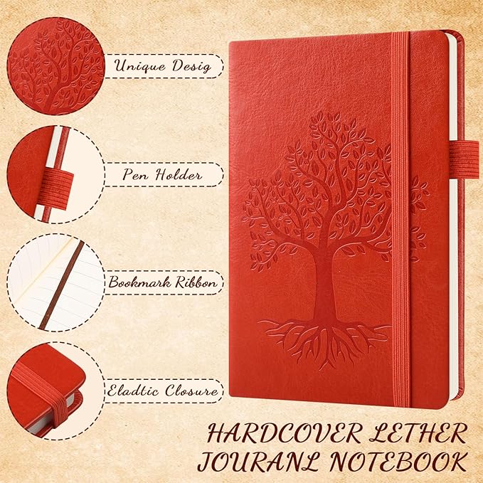 Estune Tree Small Notebooks Pen Leather Lined Pocket Subject Notebooks Hardcover Pocket Notepad Cute Ruled Leather Journals with Pen Holder for Men Women School Business, A6(Stylish Color,20 Set)