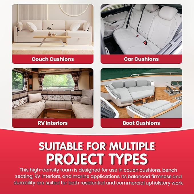 FOAMYFOAM High Density 6 inch Thick, 18 inch Wide, 18 inch Long Upholstery Foam, Cushion Replacement