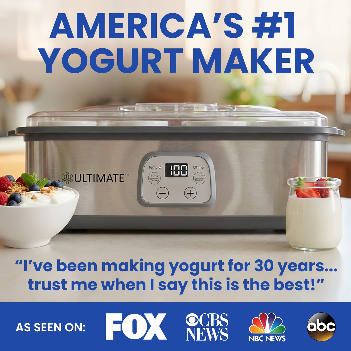 Ultimate Probiotic Yogurt Maker with Adjustable Temperature & Time Control - Make Trillions of Live Probiotics & Get Better Gut Health - ULTIMATE LIFETIME WARRANTY - Wellness Gifts for Men & Women