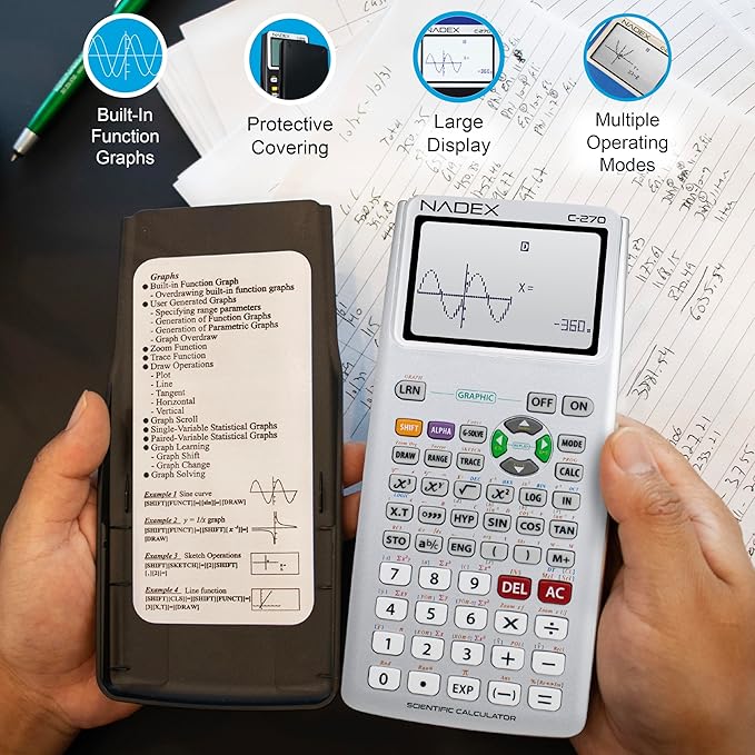 Scientific Calculator with Graph Functions for College and High School Students, Engineering, Advanced Mathematics, Calculus, Algebra, Geometery, Trigonometry, Statistics, Physics, Chemistry - Silver