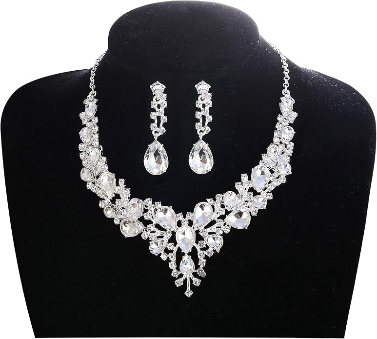 LOYALLOOK Crystal Bridal Jewelry Set for Women Rhinestone Necklace Earrings Bracelet Wedding Bridesmaid Gifts fit with Wedding Dress