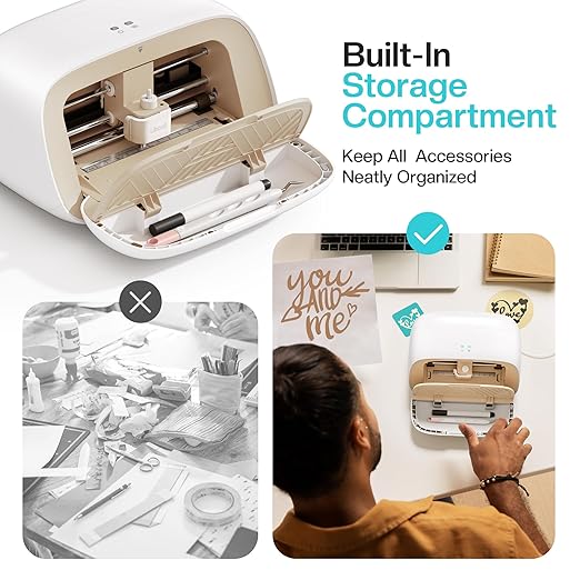 Vinyl Cutter Machine S501 - Smart Compact Sticker Maker for Vinyl & Paper Crafts, Portable Plotter DIY Cutting Machine for Sticker Joy Craft & Party Supplies, Wedding Decor, Beige
