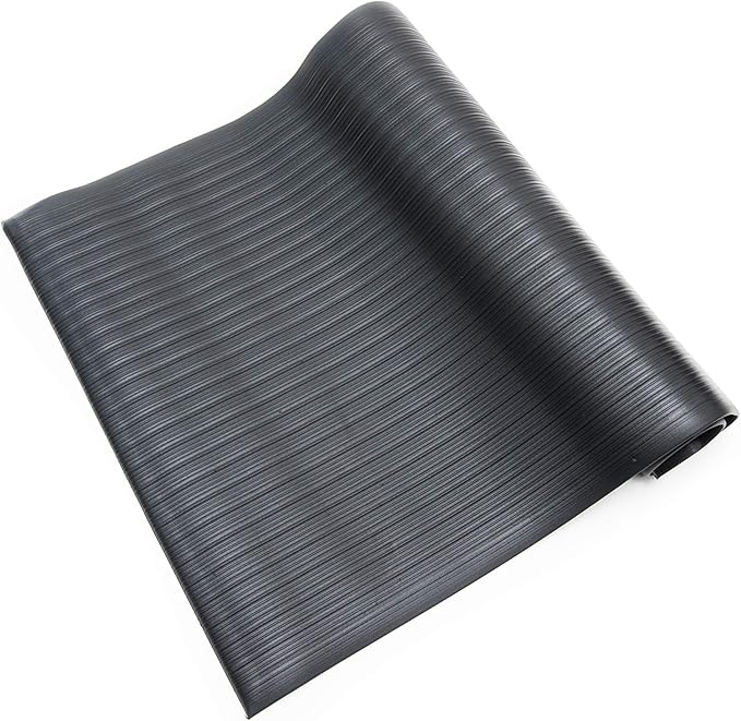 Anti Fatigue Floor Mat (Made in USA), 2 Feet Wide x 3 Feet Long x 3/8 Inches Thick, Ribbed Pattern Top, Black, Bevelled on All Four Sides, RoHS and REACH Compliant