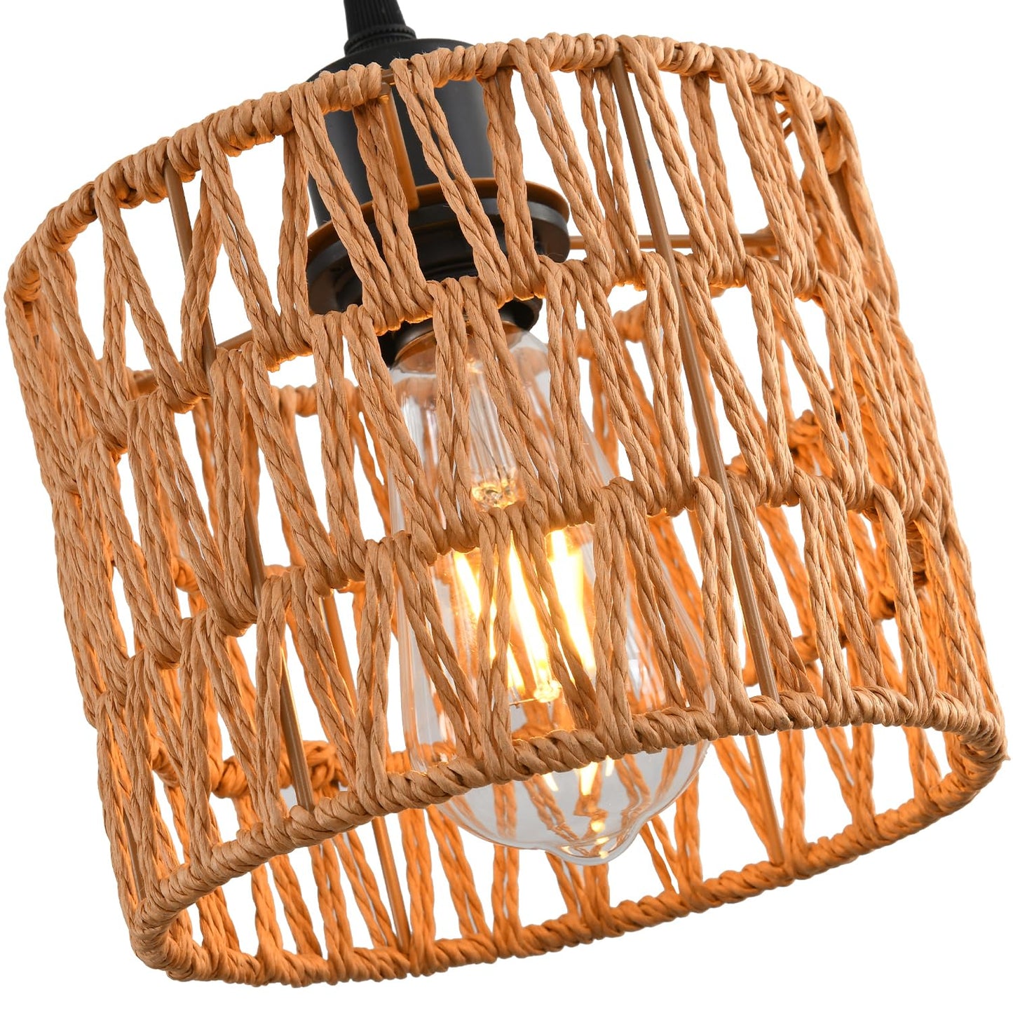 Woven Pendant Light Boho Chandelier, Rattan Pendant Lights Kitchen Island, Farmhouse Pendant Lighting with Hand Woven Wicker Shade, Boho Chandelier Light Fixtures Ceiling Hanging Light
