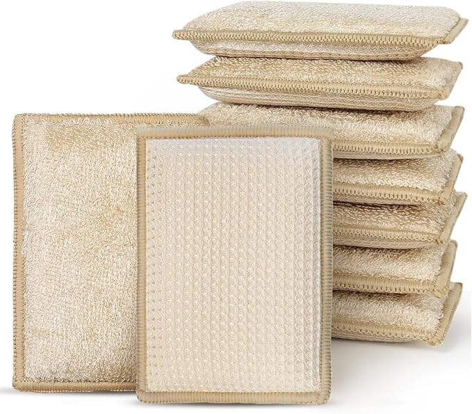 Bamboo Sponges for Dish Washing Reusable Dish Sponge Multi Use Kitchen Sponges Non-Scratch Reusable Cleaning Pads for Dishes, Pots and Pans, Pack of 5