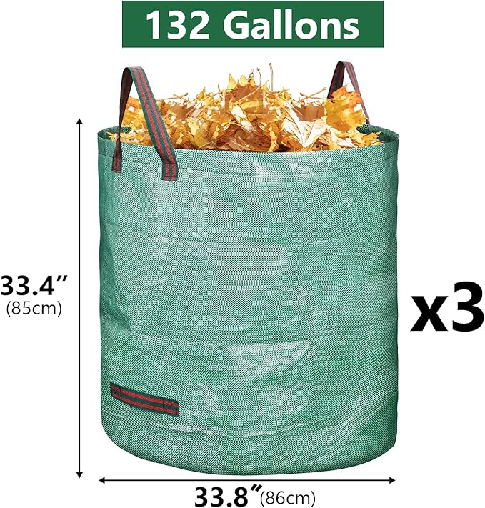 3 Pack 132 Gallon Reusable Yard Waste Bags Heavy Duty Lawn and Leaf Bags Yard Waste Container Garden Grass Bags