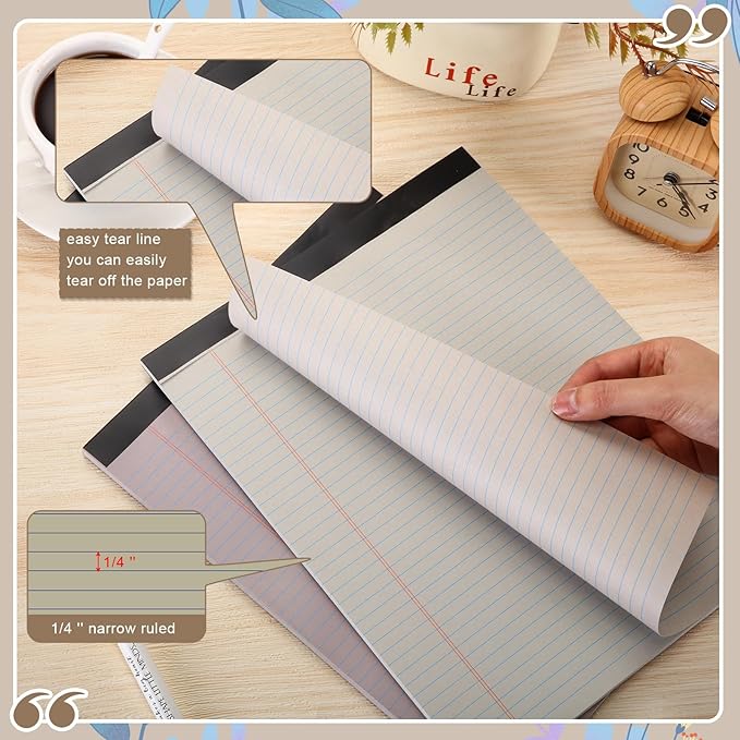 Fuutreo 8 Pcs 8.5'' x 11'' Colored Legal Pad Writing Pads Narrow Ruled 50 Sheets Per Notepad Perforated Writing Notepad Office Supplies for College Office Business (Pastel Color)